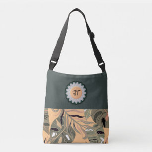Pretty Personalised Green/Peach Tote Bag w/Leaves