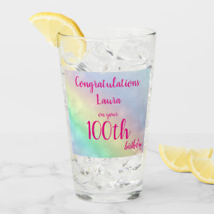 Pretty personalised Happy 100th Birthday Glass