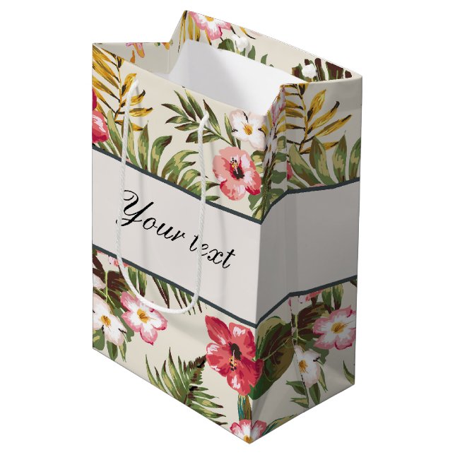 Pretty Personalised Hibiscus Pattern Medium Gift Bag (Front Angled)