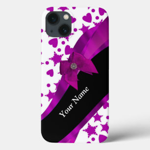 Pretty personalised magenta girly patterned iPhone 13 case