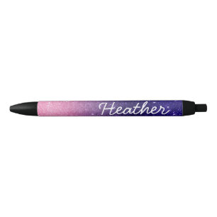 Pretty Personalised Name Ombre Glitter Purple Pink Black Ink Pen