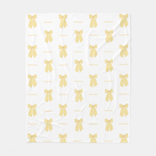 Pretty Personalised Peach Hair Bow Feminine Fleece Blanket (Front)