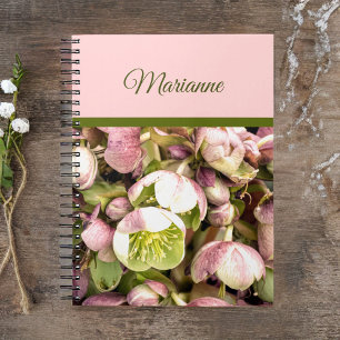 Pretty Personalised Pink and Olive Hellebore Notebook
