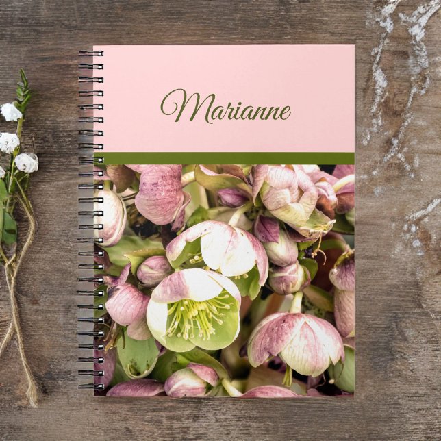 Pretty Personalised Pink and Olive Hellebore Notebook (Creator Uploaded)