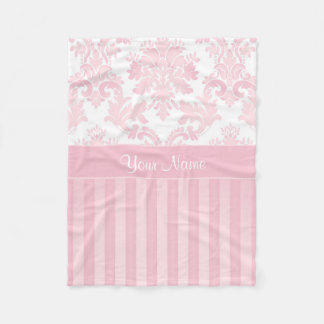 Pretty Personalised Pink Damask and Stripes Fleece Blanket