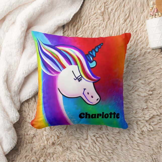 Pretty Personalised Rainbow Unicorn  Throw Pillow (Blanket)