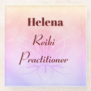 Pretty personalised Reiki Practitioner design Glass Coaster