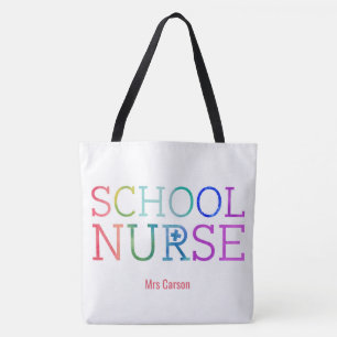 Pretty Personalised School Nurse Typography Tote Bag