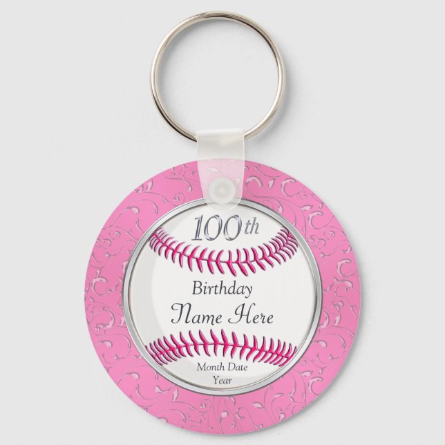 Pretty Personalized 100th Birthday Favors Key Ring (Front)