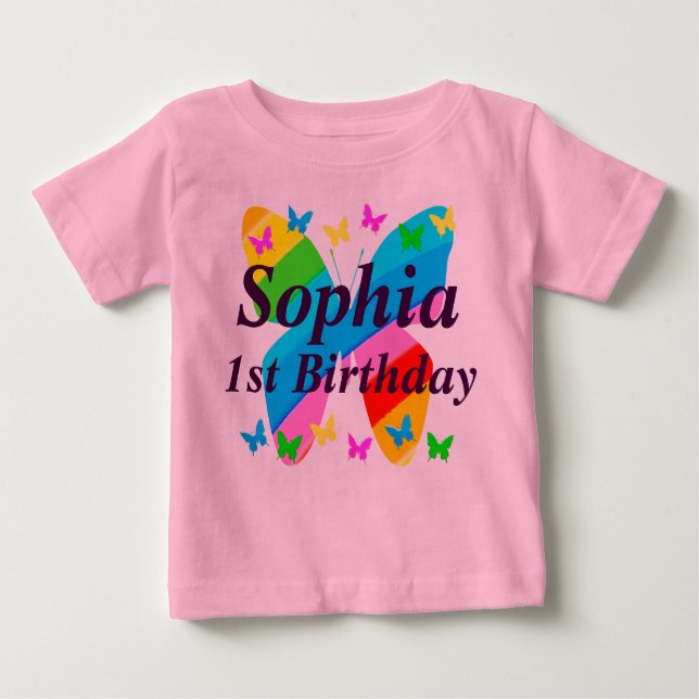 PRETTY PERSONALIZED 1ST BIRTHDAY BUTTERFLY T SHIRT (Front)