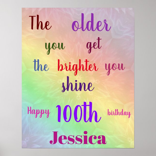 Pretty personalized colorful 100th Birthday Name Poster (Front)