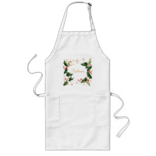 Pretty Personalized Holly & Snowflakes Xmas Apron