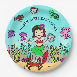 Pretty Pesonalized Ethnic Mermaid Birthday Party Paper Plate