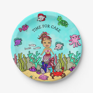 Pretty Pesonalized Ethnic Mermaid Birthday Party Paper Plate
