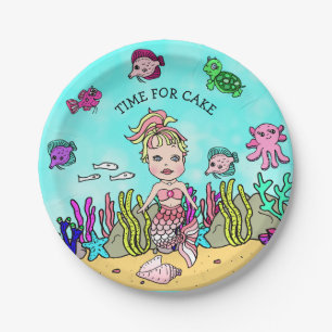 Pretty Pesonalized Pink Blonde Mermaid Birthday Paper Plate
