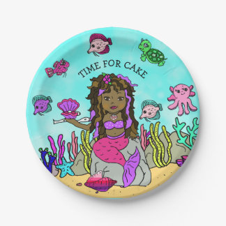 Pretty Pesonalized Pink Purple Mermaid Birthday Paper Plate