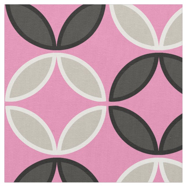 Pretty petal pattern in pink black and white fabric (Close Up)
