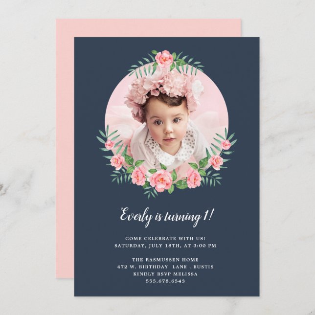 Pretty Petals | Photo Birthday Party Invitation (Front/Back)