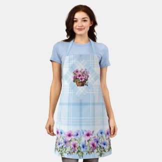 Pretty Petunia Apron Light Blue Plaid Pink Blue