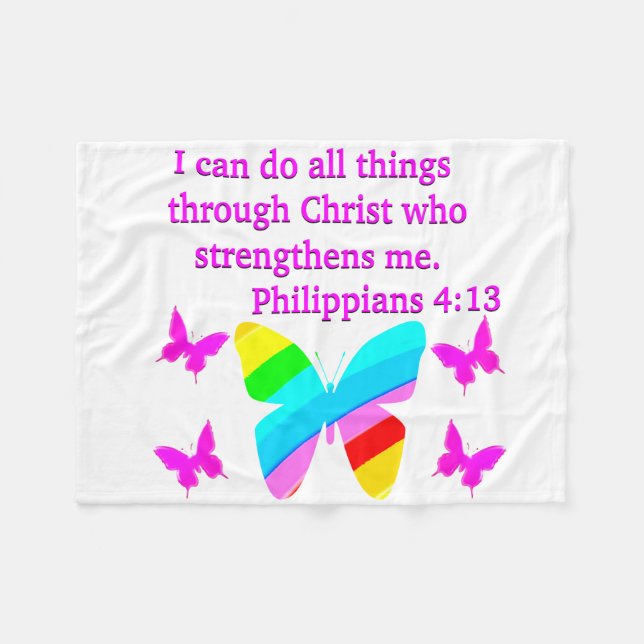 PRETTY PHILIPPIANS 4:13 BUTTERFLY DESIGN FLEECE BLANKET (Front (Horizontal))
