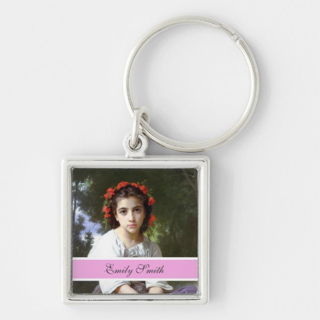 pretty photo keychain, lovely pink key ring (Front)