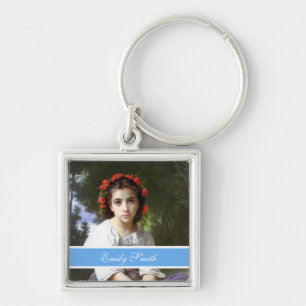 pretty photo keychain, sky blue key ring