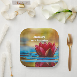 Pretty Photo of a Lotus Flower in a Pond Birthday Paper Plate