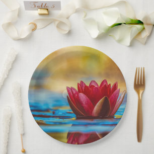 Pretty Photo of a Lotus Flower in a Pond Paper Plate