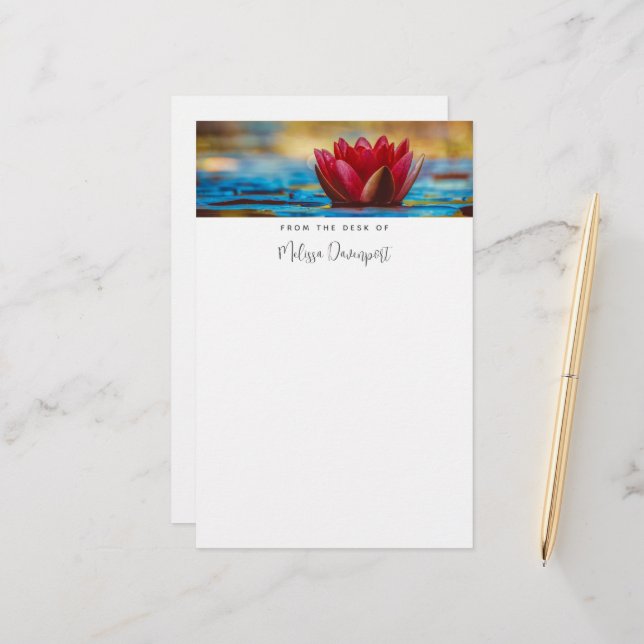  Pretty Photo of a Lotus Flower in a Pond Stationery (Front/Back In Situ)