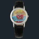 Pretty Photo of a Lotus Flower in a Pond Watch<br><div class="desc">A watch with a photograph of a pond with a lovely red lotus flower poking out on top.</div>