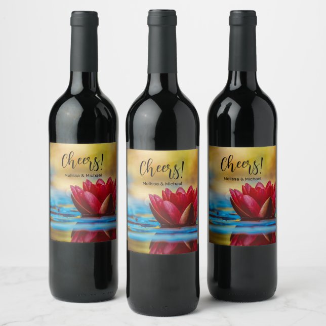 Pretty Photo of a Lotus Flower in a Pond Wine Label (Bottles)