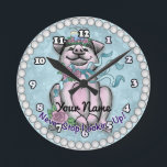 Pretty Piggy   Round Clock<br><div class="desc">Pretty Piggy clock,  t-shirt,  Pig apparel,  Pig gifts by ArtMuvz Illustration.  Add your name or text to this cute pig clock to make it your own.</div>