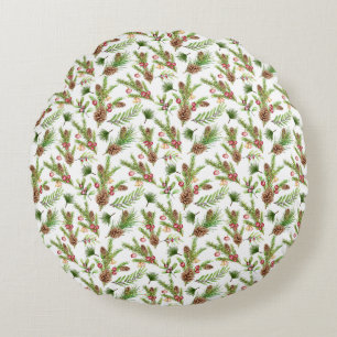 Pretty Pine Cones and Cuttings Botanical Round Cushion