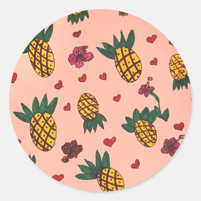 Pretty pineapple classic round sticker (Front)