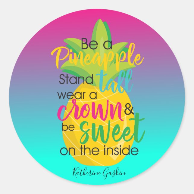 Pretty Pineapple on Ombre Background Classic Round Sticker (Front)