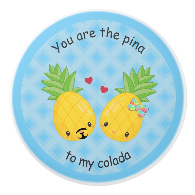 Pretty Pineapple Tropical Pina Colada Romantic Ceramic Knob (Front)