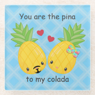 Pretty Pineapple Tropical Pina Colada Romantic Glass Coaster