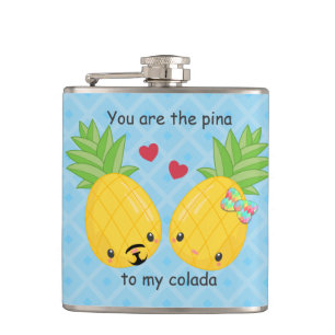 Pretty Pineapple Tropical Pina Colada Romantic Hip Flask