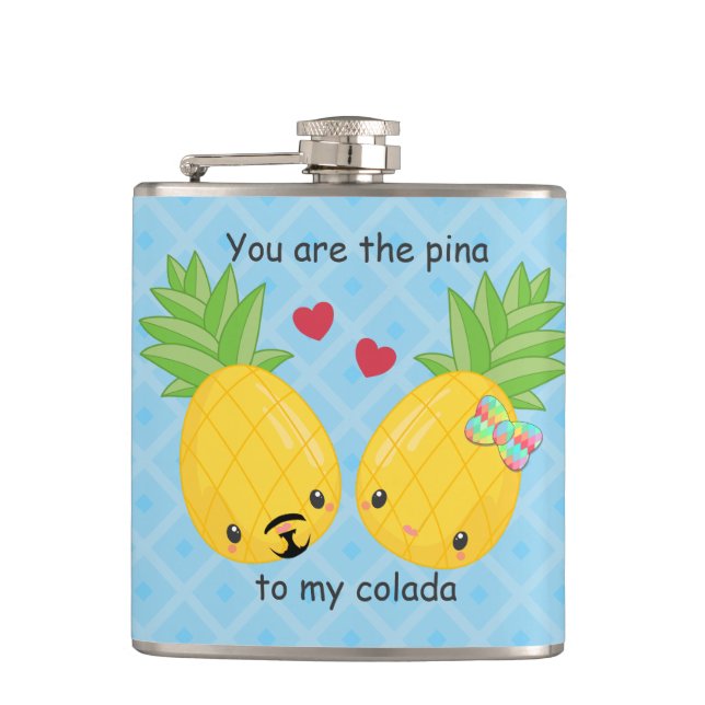 Pretty Pineapple Tropical Pina Colada Romantic Hip Flask (Front)