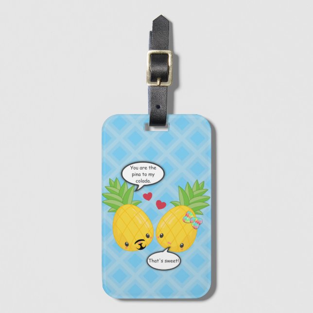 Pretty Pineapple Tropical Pina Colada Romantic Luggage Tag (Front Vertical)