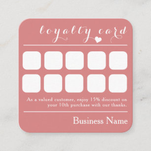 PRETTY PINK 10 PUNCH BUSINESS LOYALTY REWARD CARD