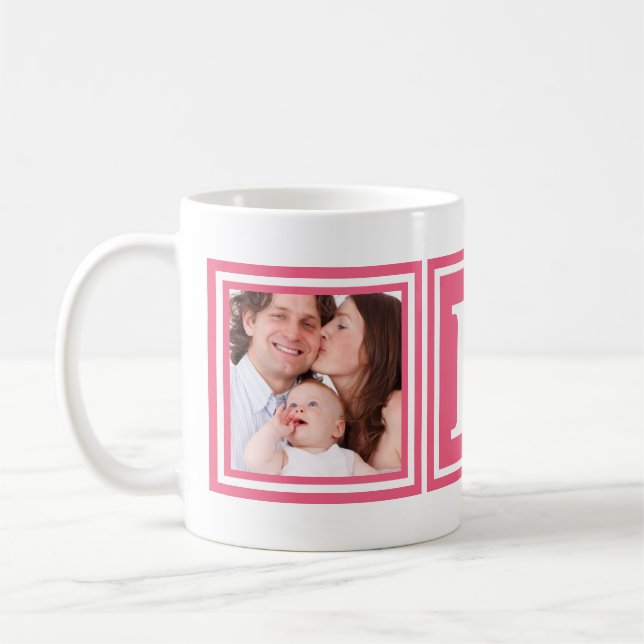 Pretty Pink 2 Photos with Large Monogram Coffee Mug (Left)