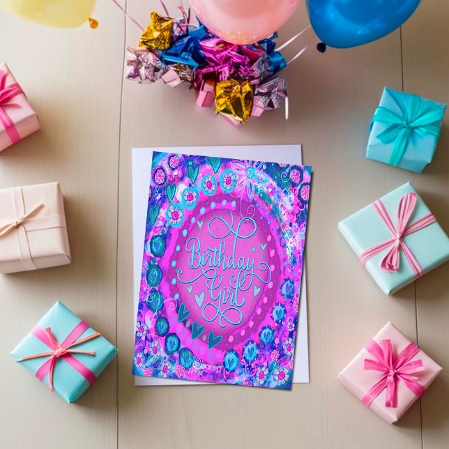 Pretty Pink Abstract Birthday Girl Trendy Card (Creator Uploaded)