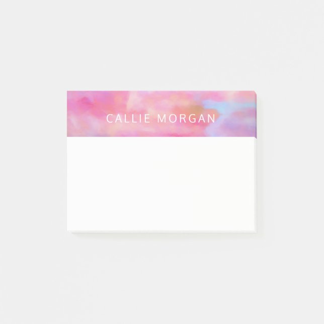 Pretty pink abstract watercolor personalised post-it notes (Front)