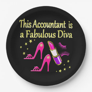 PRETTY PINK ACCOUNTANT DIVA DESIGN PAPER PLATE