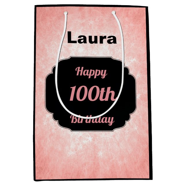 Pretty pink Add name 100th birthday Medium Gift Bag (Front)