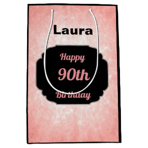 Pretty pink Add name 90th birthday Medium Gift Bag