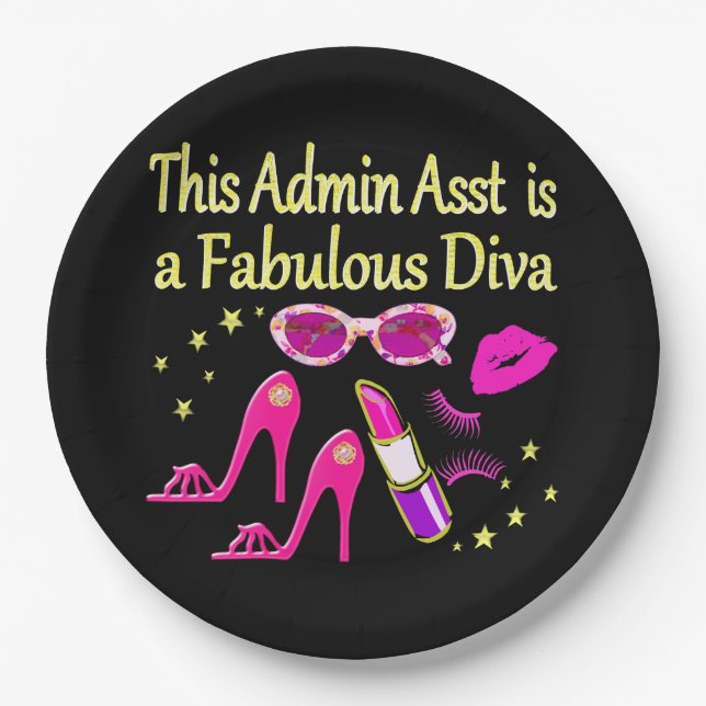 PRETTY PINK ADMIN ASST DIVA DESIGN PAPER PLATE (Front)