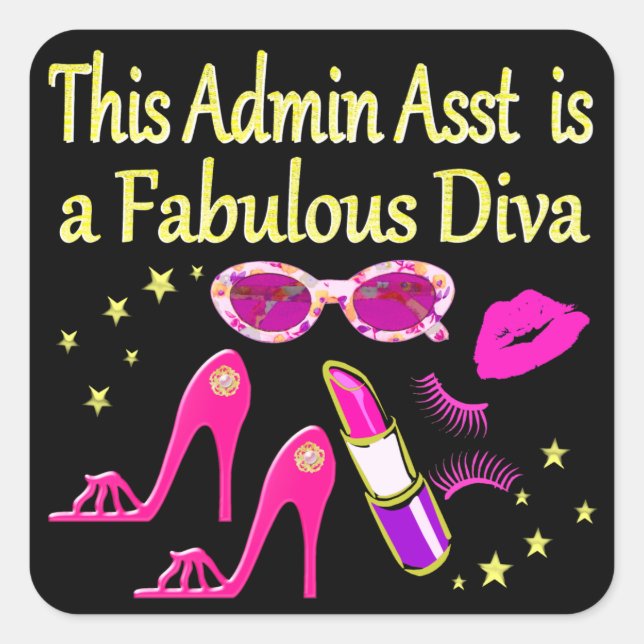 PRETTY PINK ADMIN ASST DIVA DESIGN SQUARE STICKER (Front)