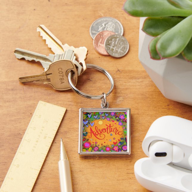 Pretty Pink Adventure Inspiring Floral Key Ring (Desk)